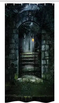

Gothic Stall Shower Curtain Image of The Gate of a Dark Old Haunted House Cemetery Dead Myst Fiction Art Print Fabric Bathroom