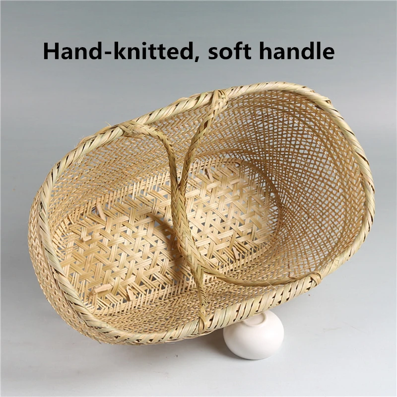 Round large bamboo wicker basket straw rattan handmade organizer baskets for storage bread fruit Laundry Panier Osier Picnic 5