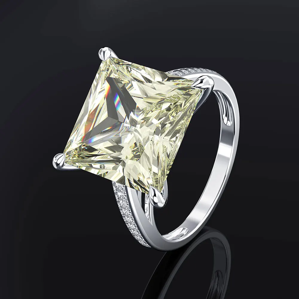 PANSYSEN 925 пробы серебряные квадратные натуральные изумруд драгоценные камни пара палец кольца для мужчин и женщин Горячая свадьба обручальное кольцо - Цвет камня: little yellow
