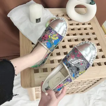 

Women Casual canvas Shoes cartoon Linen Girl Espadrille Fisherman Shoes Ladies Flats Plimsolls Loafers driving shoes Sequins