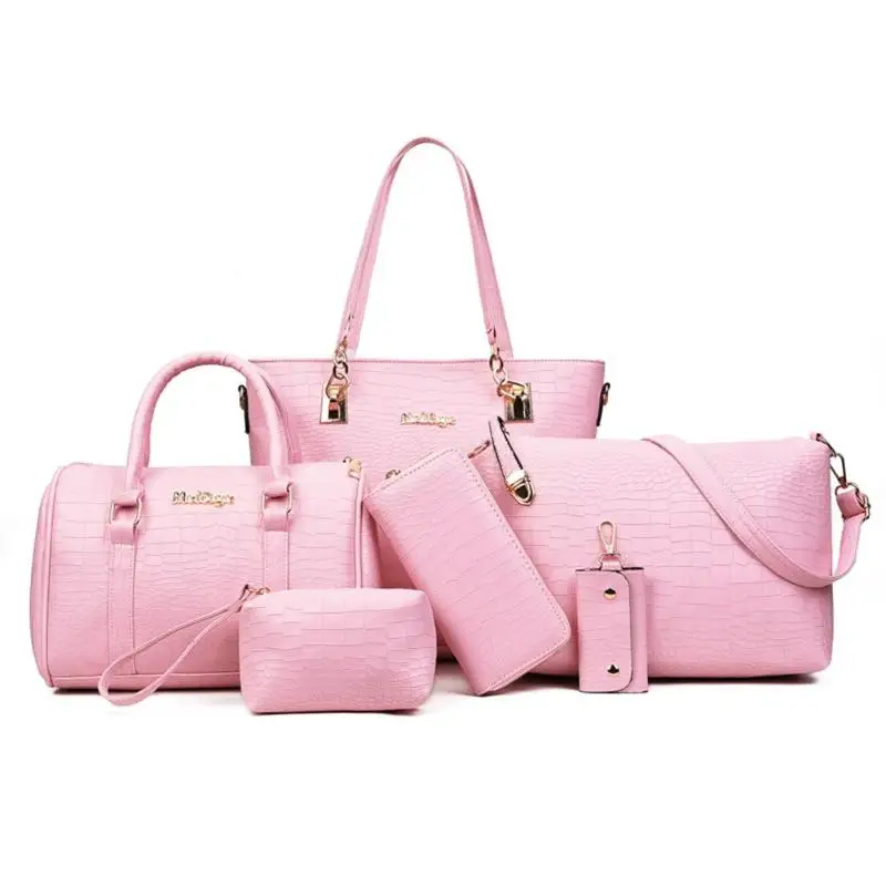 6 шт./компл. модные роскошные дизайнерские крокодиловые ПУ кожаные сумки через плечо сумка-мессенджер клатчи композитные сумки брендовые сумочки - Цвет: Pink