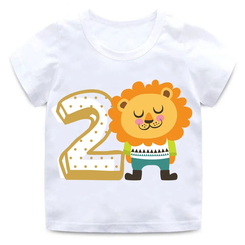 Детская рубашка с рисунками животных на день рождения, номер 1-9 хлопковая футболка подарок на день рождения для мальчиков и девочек, одежда для малышей 3-9 лет - Цвет: 02