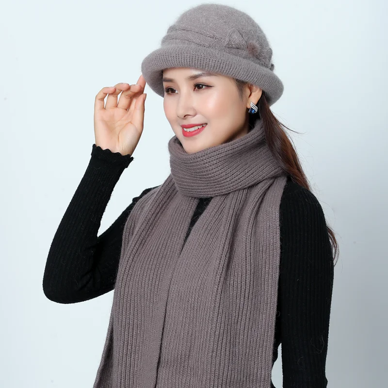 SUOGRY зимний женский вязаный однотонный вязаный шарф и набор с шапочкой женские толстые теплые шапочки MS для женщин средних лет