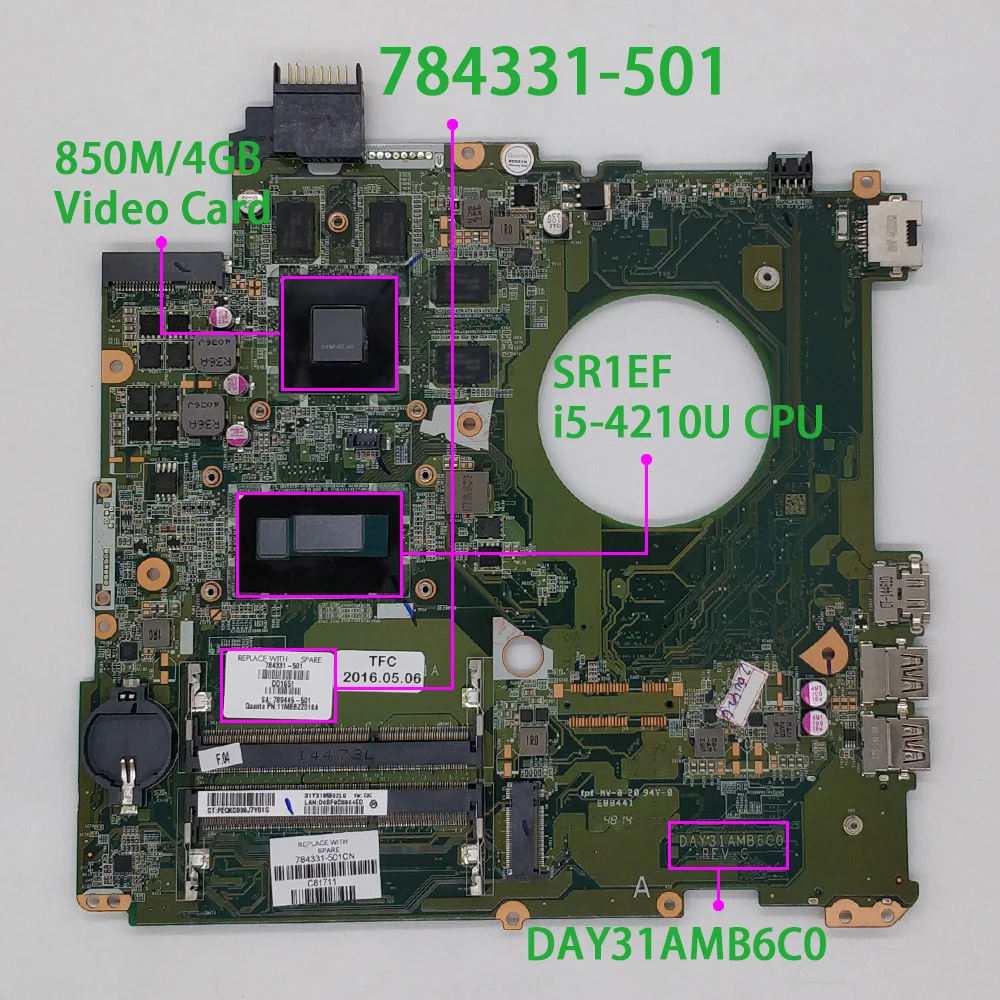 784331 501 001 601 DAY31AMB6C0 w 850M/4GB i5 4210U для HP Envy 15 K серии ноутбук ПК материнская