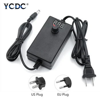 

Adjustable Voltage Power Supply Adapter US/EU Plug DC 3-12V 2A/9-24V 1A With LED Display For Micro Drills Monitors Electric Fans
