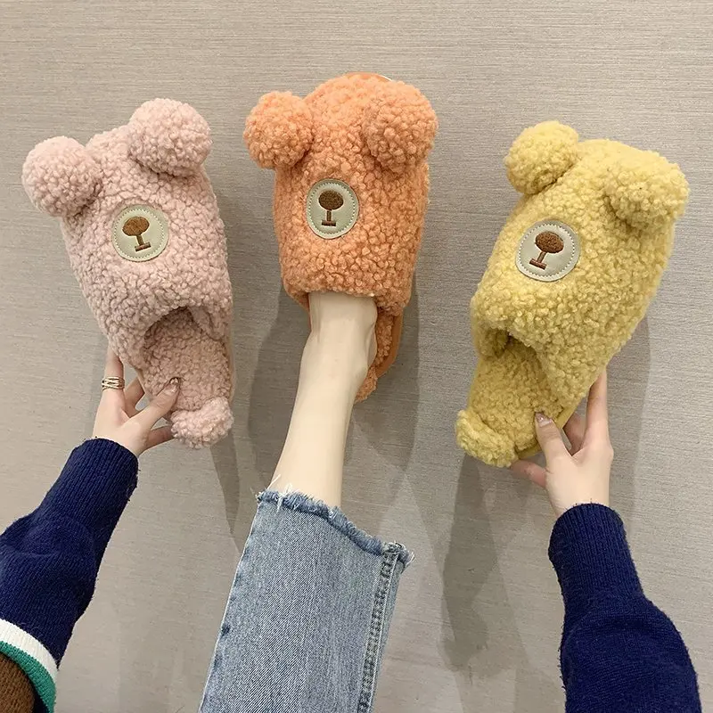 

Cartoon Children Winter Slippers Girls Lambs Wool Indoor Shoes Kids Plush Warm Cotton Home Slippers Fluffy Non-slip Floor Shoes