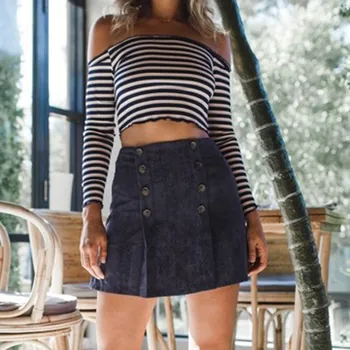 

Women Solid Button Double-breasted Skirt High Waist Sexy Pencil Bodycon Hip Mini Skirt Falda de mujer Jupe femme 1.14