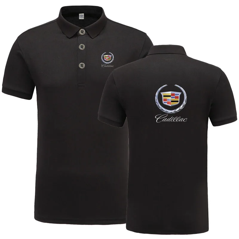 Черный Мужская рубашка поло с коротким рукавом, бренд Cadillac Polo, модная Однотонная рубашка, повседневные топы - Цвет: Черный