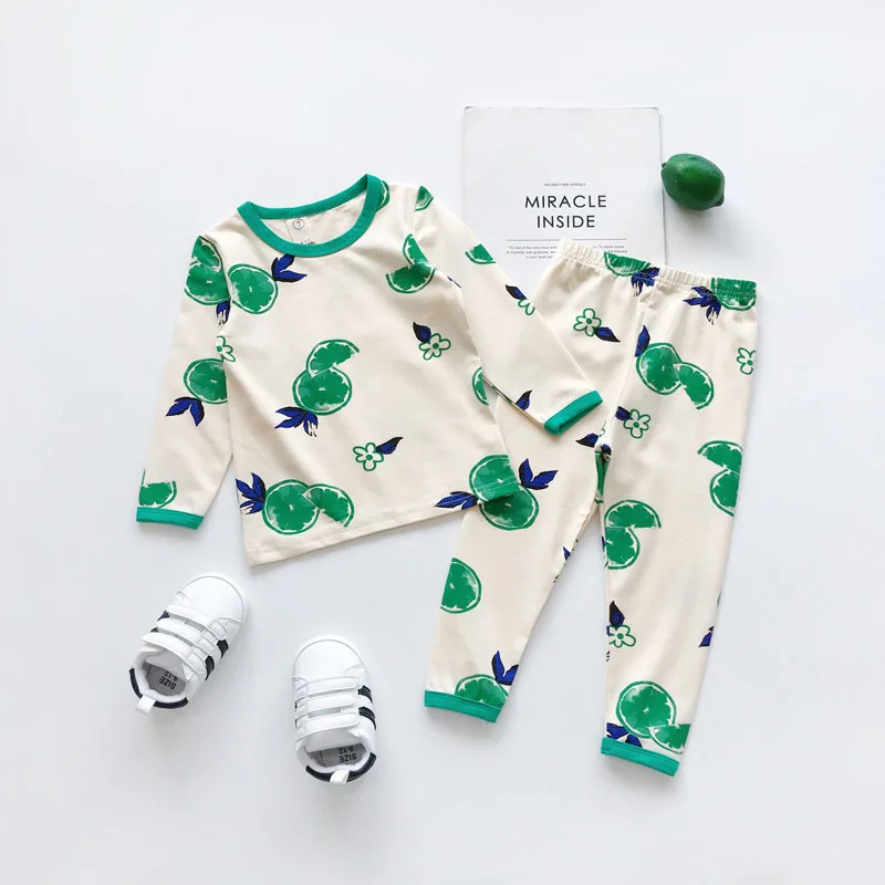 Осенний костюм с принтом для девочек и мальчиков, комплект из 2 предметов: Топ+ штаны - Цвет: Зеленый