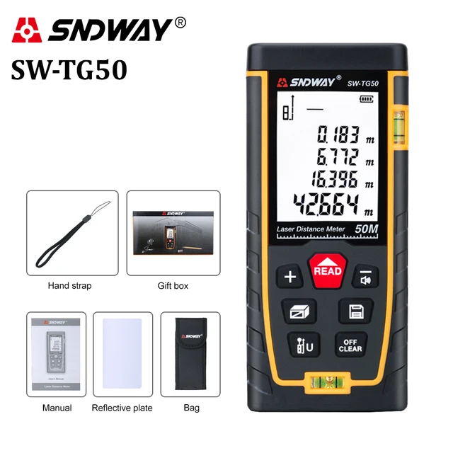 SNDWAY laser distance meter 40M 60M 80M 100M rangefinder trena laser tape range finder build measure device ruler test tool SW-TG50 50M