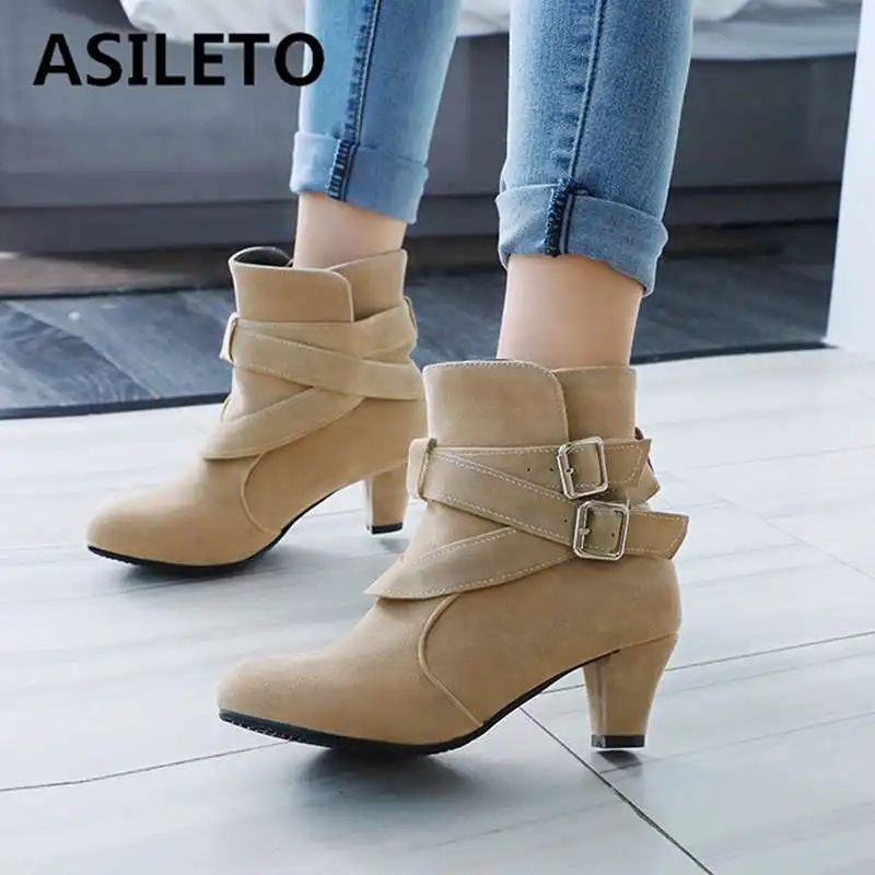 

ASILETO low Heels Womn Ankle boots zipper buckle Pointed Toe Lady causal Shoes spring Footwear Casual botas retro size 43 34-43