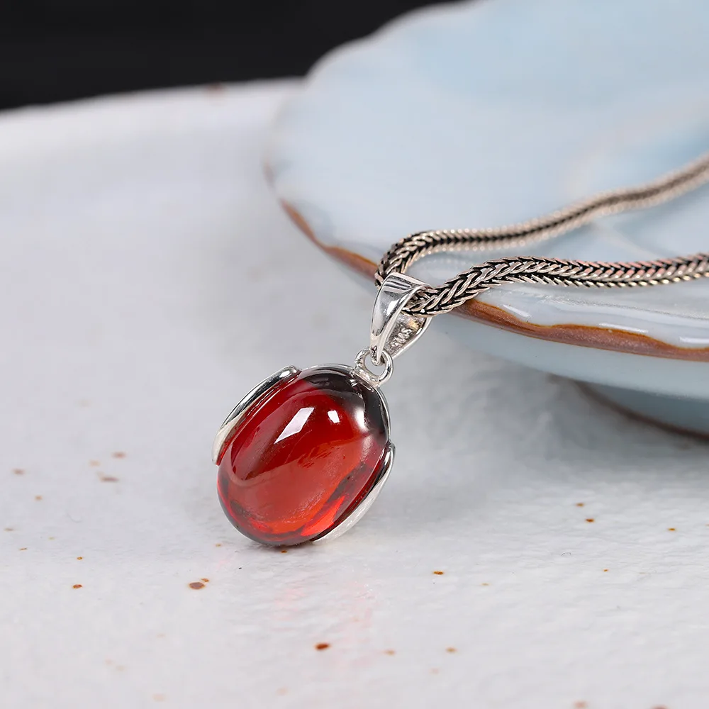 Red Garnet Necklace Pendant 100% 925 Sterling Silver Women Fine Jewelry Natural Stones Female Simple SP16 pendant necklace silver necklace silver pendant