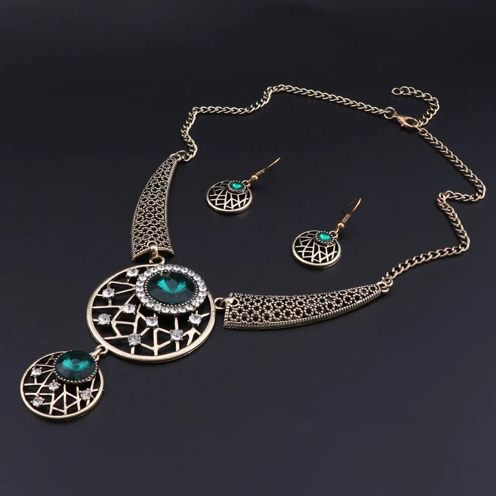 Винтажное ожерелье серьги наборы для женщин старинное золото кулон ожерелье s серьги кристаллы, украшения