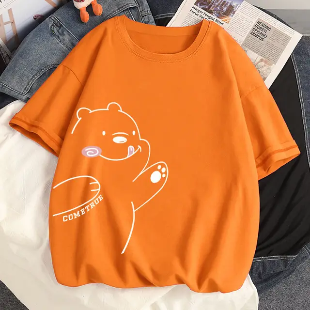 New Loose Large Size Spring And Summer Short-Sleeved Printed T-Shirt Female Students Korean Version Of The Wild orange
