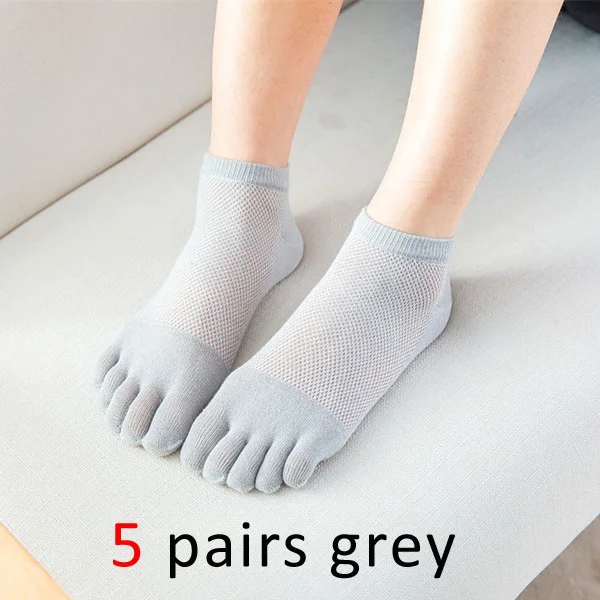 VERIDICAL хлопковые носки с пятью пальцами Женские однотонные Дышащие носки с пальцами meias mulheres ажурные носки 5 пар/лот хорошего качества - Цвет: Серый