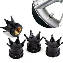 4 crown tire air valve caps black bicycle motorcycle car wheel