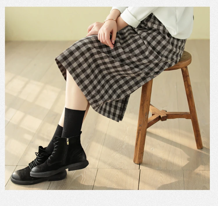 Autumn Winter Skirt Fashion Women Slim-type Skirt New Ladies Elastic Waist Plaid Casual All-match Skirt