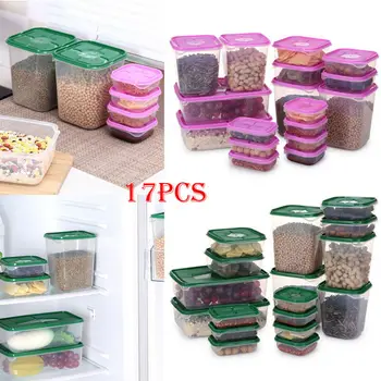 

17Pcs Sealed Rectangular Plastic Food Saver Storer Storage Box Container Freezer /BY
