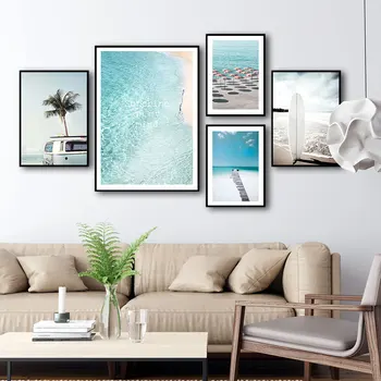 

Modern Decorative Print Holiday Sandy Beach Photographs Nordic Poster Flower Canvas Painting Wall Art Pictures For Living Room