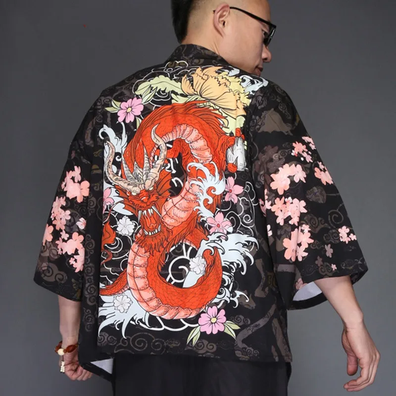 Zogaa Dragon Kimono Jas Mannen Japanse Streetwear Kimono Vest Jas Mannen Zwarte Windjack Mannen Jas Jas 2019 Zomer