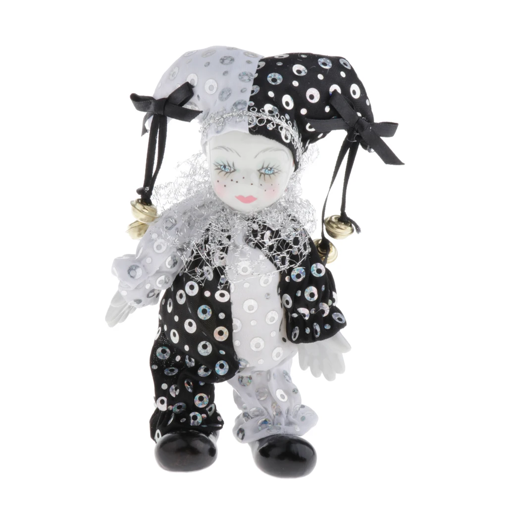 17cm Porcelain Triangel Doll Small Clown Doll Funny Clown Model Figurines Souvenirs Crafts Black and White 17cm Porcelain Triangel Doll Small Clown Doll Funny Clown Model Figurines Souvenirs Crafts Black and White