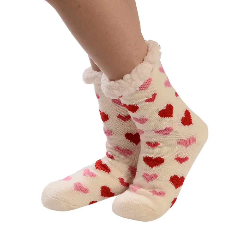 Женские рождественские носки, рождественские украшения для дома, женские хлопковые носки с принтом, толстые нескользящие носки-тапочки, носки-ковры#15 - Цвет: CC