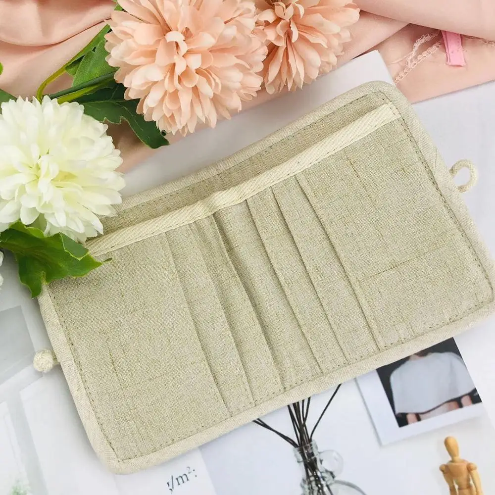 Chinese Style New Handmade Women's Fabric Wallet Disc Buckle Short Linen Material Printed Small  Female Simple Wallet Cardbag