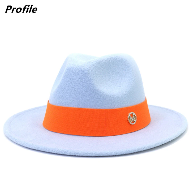 Spot Fedora new autumn and winter hat unisex orange M logo accessories Fedora felt hat jazz fashion winter hat кепка мужская cheap fedora hats