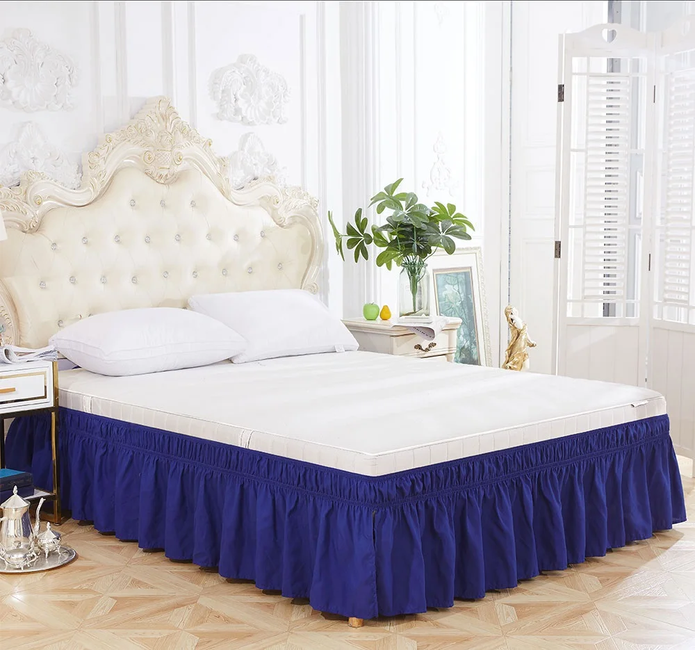 Однотонная эластичная юбка для кровати с оборками для близнецов, королев, королей, королей, стандартных размеров США, простой милый стиль для семьи - Цвет: Navy