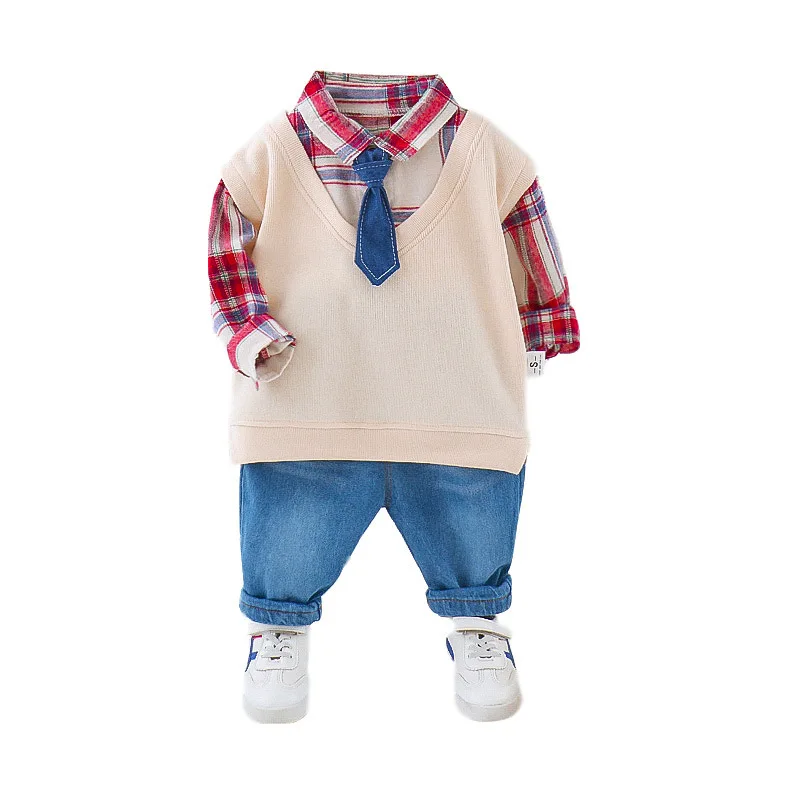 2 шт./компл. хлопковая рубашка-жилет в клетку для маленьких мальчиков и девочек |