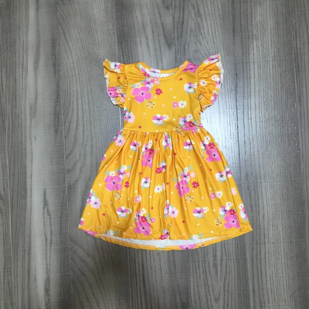 Разноцветная летняя детская одежда для маленьких девочек; одежда до колена из молочного шелка с короткими рукавами; одежда с единорогом, лимоном, цветами, фламинго, динозавром