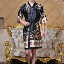 Мужской Халат-кимоно в китайском стиле, халат с цветочным принтом, ночное белье, повседневная одежда для сна, ночное белье из вискозы, неглиже, свободное интимное нижнее белье