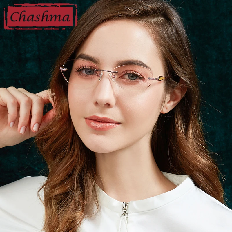 

Luxurious Prescription Glasses for Women Rhinestone Gradient Colored Lenses Rimless Frame Fashion Design Frameless Lady Eyewear