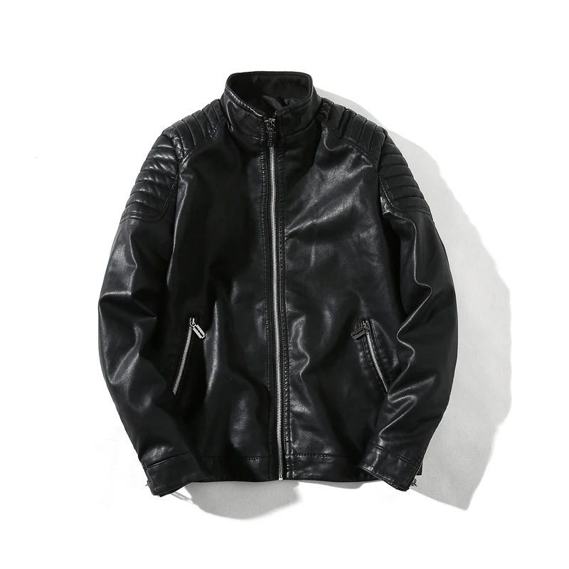 

Men Jacket New Style Stand Collar Casual Personality Leather Coat Zipper Decorative Cuff Sleeve Casual Men's Jacket