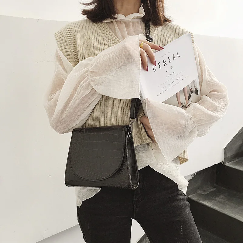 

Fashion Small Bag Women's 2019 Spring New Style Fashion Two-color Shoulder Bag Crocodile Pattern Korean-style Simple Versatile S