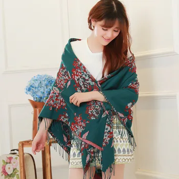 

Office Air Conditioning Shawl Dual Thick Scarf Warm National Style Oversized Large Square Scarf Female Autumn and Winter
