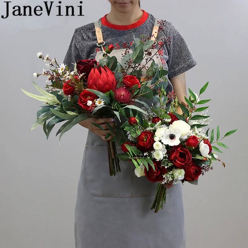 JaneVini красный цветок императора бордовые пионы, розы свадебный букет Флер мариейдж старинные невесты Искусственные цветы Свадебные букеты