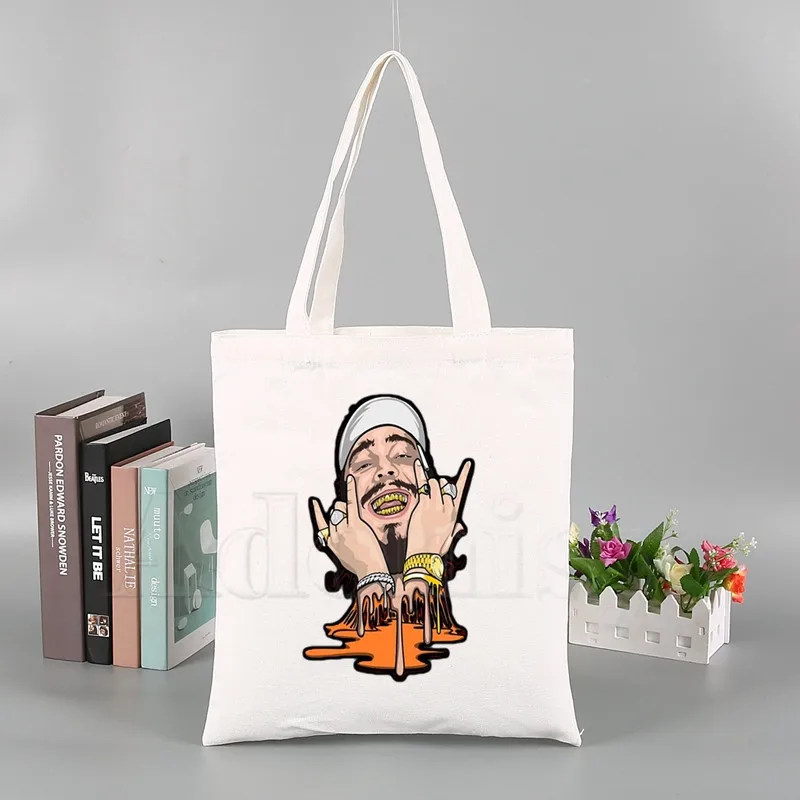 

Post Malone Ladies Handbags Cloth Canvas Tote Bag Shopping Travel Women Eco Reusable Shoulder Shopper Bags Bolsas De Tela