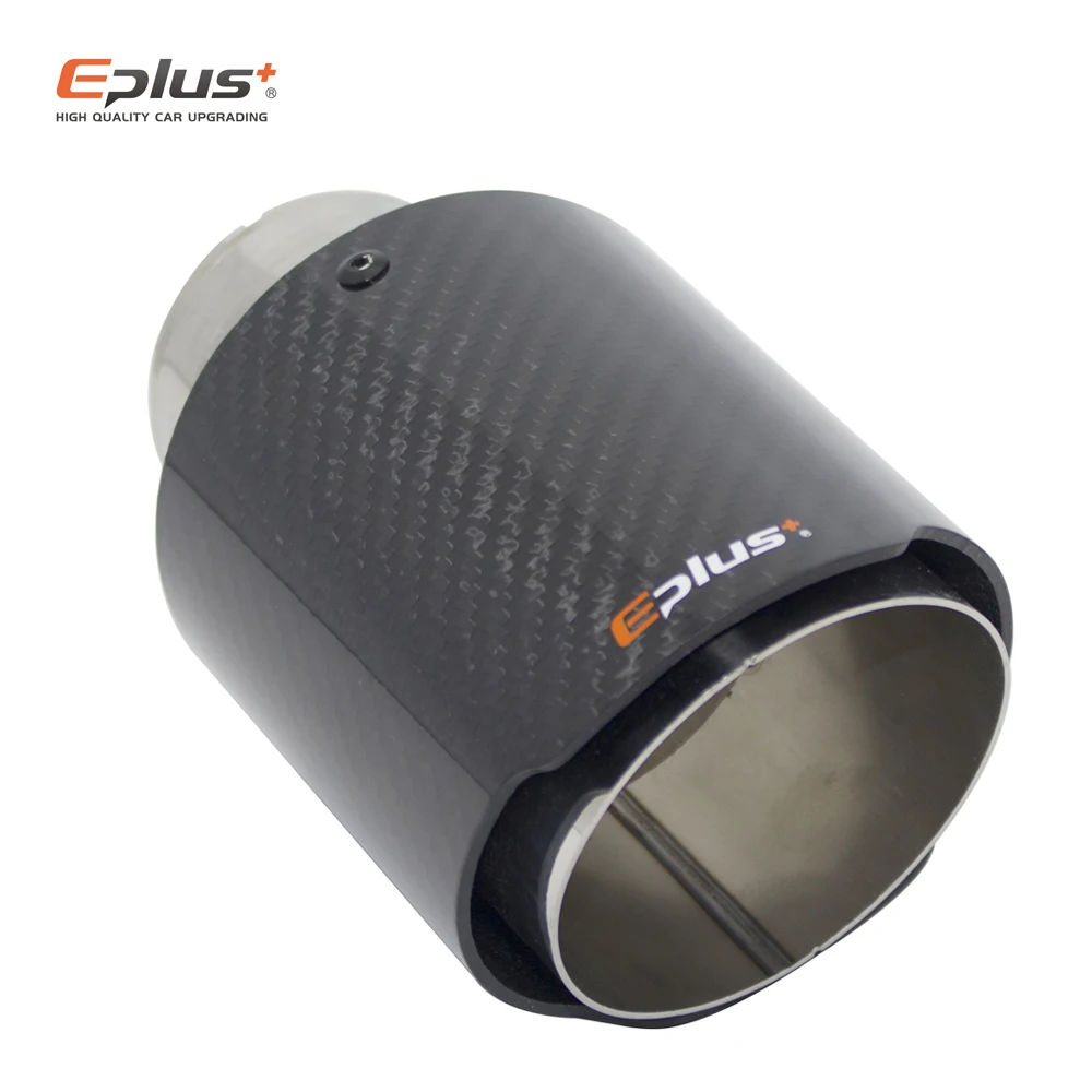 Car Glossy Carbon Fiber Muffler Tip Exhaust System Pipe Mufflers Nozzle Universal Straight Stainless Silver exhaust muffler tip exhaust pipe muffler exhaust trim pipe