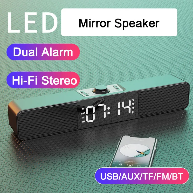 Светодиодный ная ТВ звуковая панель с будильником AUX USB Проводная - Цена: 