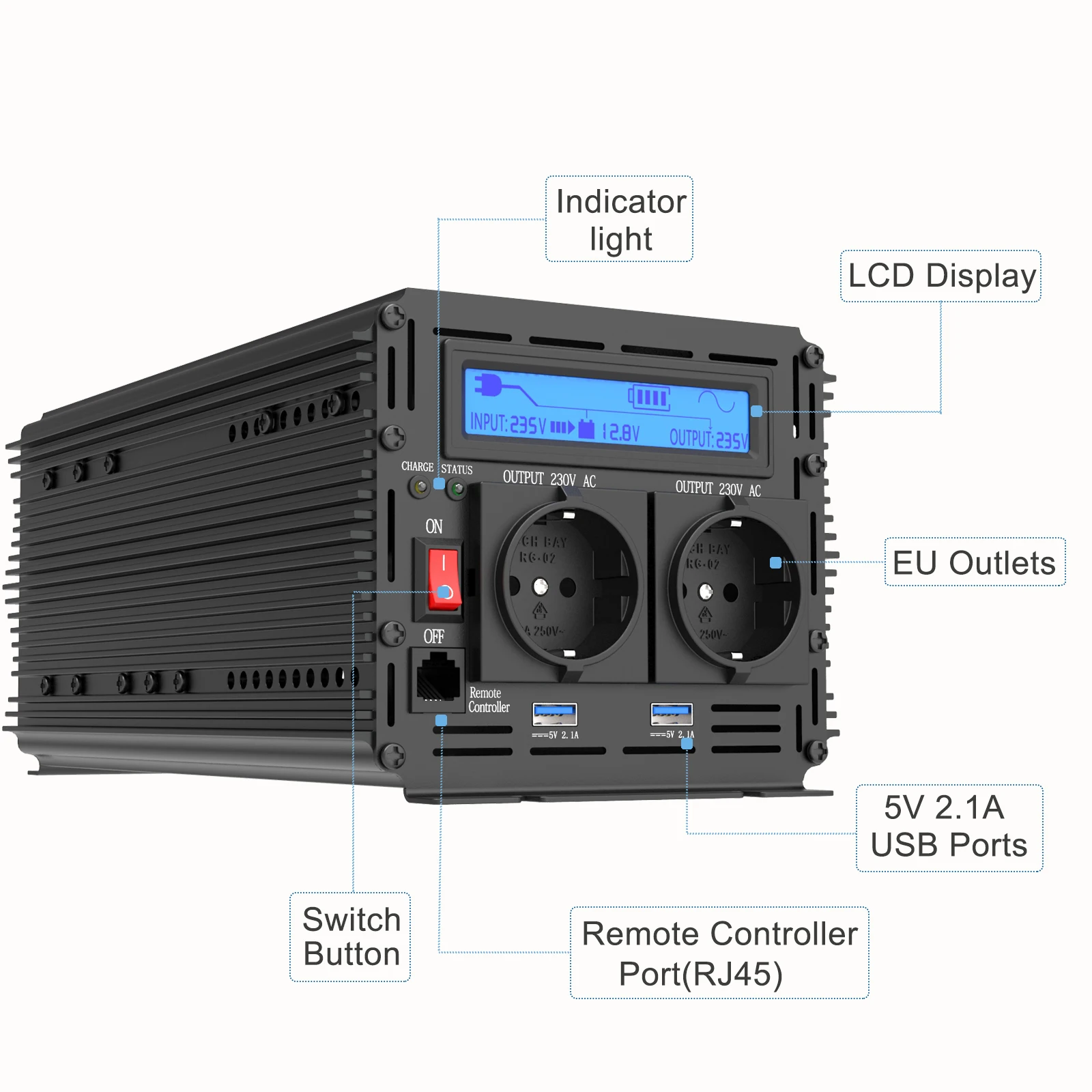 Description Picture 6 of itemUPS&charger inverter 2500W DC 12V to AC 220V 230V converter pure sine wave transformer 2.5KW for home car solar system