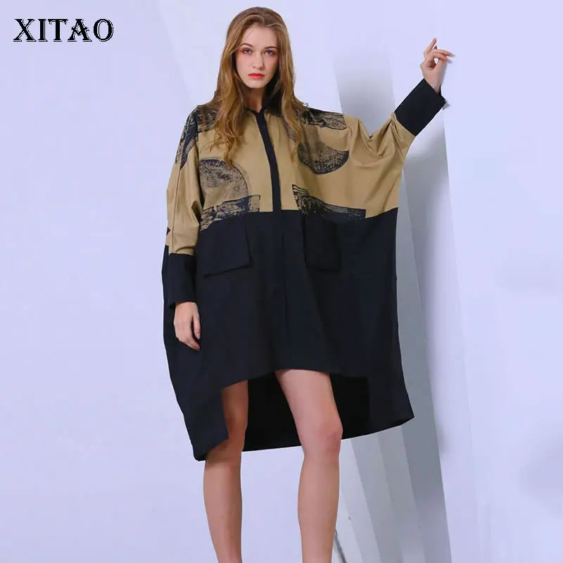 

XITAO Plus Size Irregular Blouse Women Korea Fashion New Bating Sleeve Patchwork Elegant Goddess Fan 2019 Autumn Shirt GCC1891