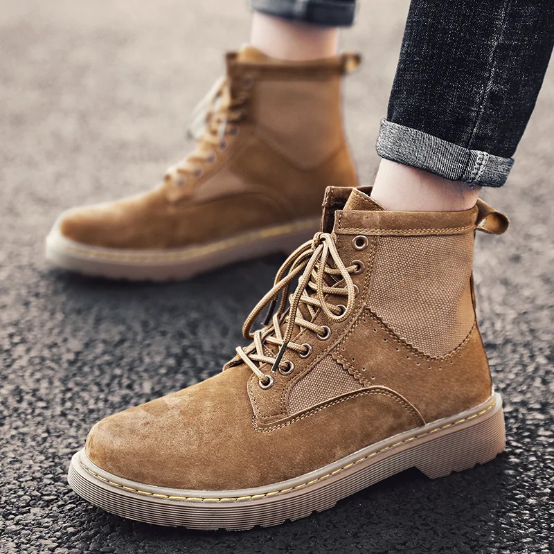 

Autumn And Winter New Style Pigskin Martin Boots Desert Boots Men's Hight-top Military Shoes Outdoor Plus Velvet Warm Men's Cott