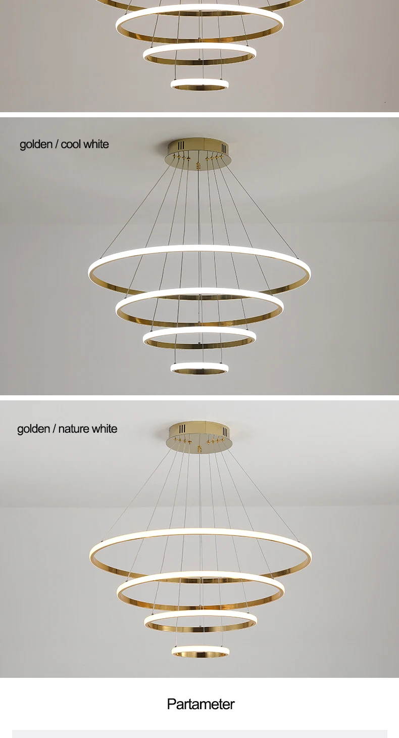 Хром Позолоченные современный светодиодный подвесные светильники для столовой Гостиная nordic подвесной светильник moderno блеск 4/3/2/1 кольца подвесной светильник