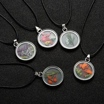 

2020 Simple Round Glass Pendant Necklace Fashion Real Natural Dried Flower Necklace For Women Charm Gift Jewelry Wholesale