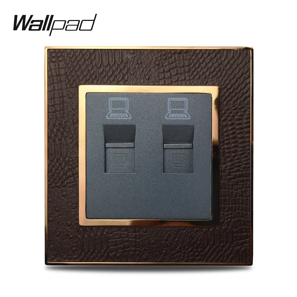 Горячая 2 данных компьютерная сеть CAT5 RJ45 розетка Wallpad роскошная кожаная панель Серебряная Золотая рамка настенная Сетевая розетка AC110~ 250V
