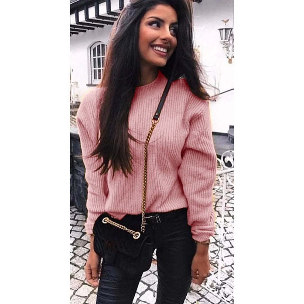 

OEAK Women Pull O Neck Sweaters 2019 Pink Sweater Women's Sweater Jumper Candy Color Harajuku Chic Short Sweater Pullovers
