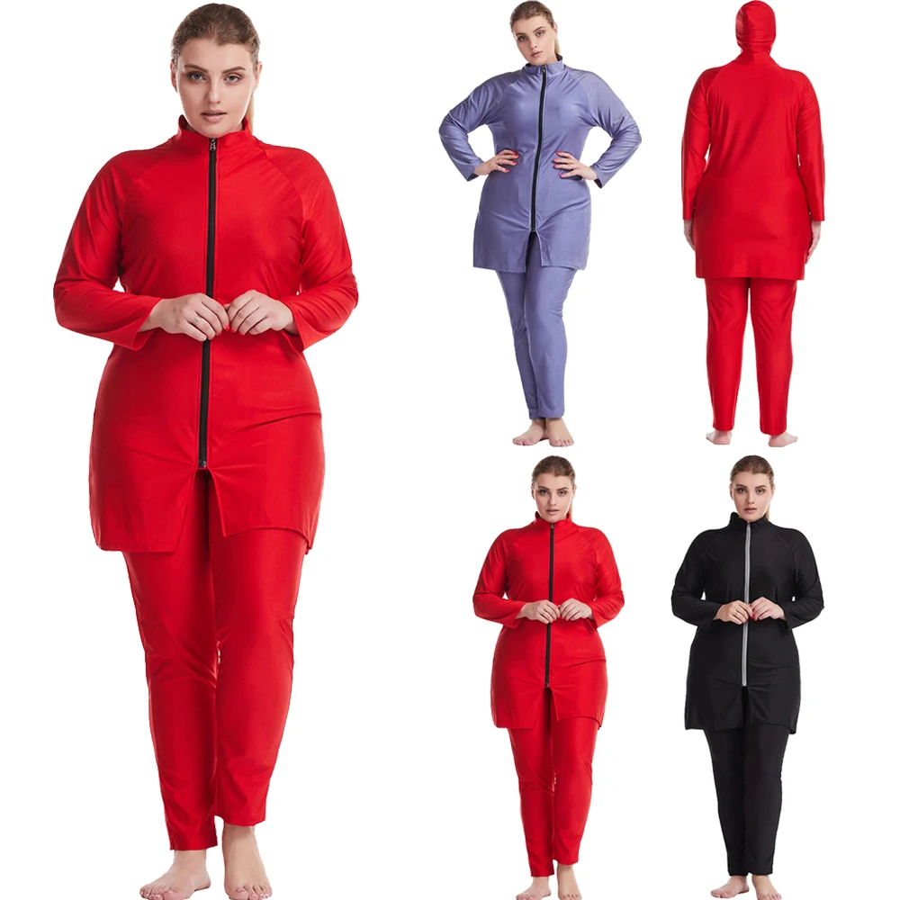3 Pezzi Donne Musulmane Burkini Costumi Da Bagno A Maniche Lunghe A Copertura Totale Hijab Modesti Top Pantaloni Nuoto Costumi Da Bagno Costumi Da Bag