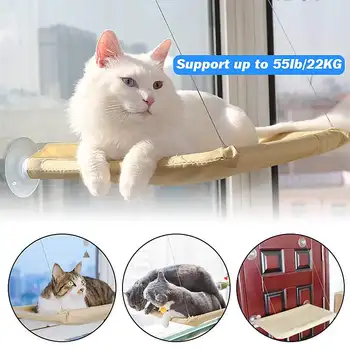 

Pet Hanging Bed Cat Beds Sucker Window Mounted Perch Cat Hammock Wood Shelf Seat Pet Climbing Toys Supports up to 20kg