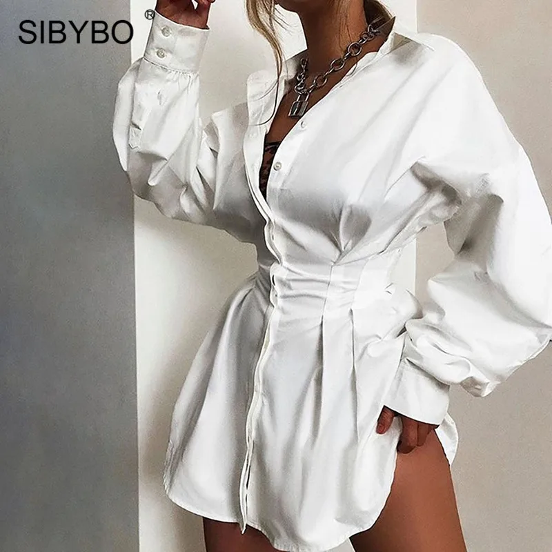 Женское Хлопковое платье рубашка Sibybo асимметричные Свободные мини платья с